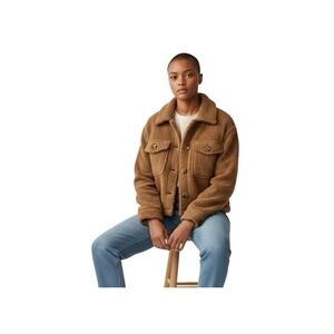 Industry Republic Women's SP Brown Teddy Bear‎ Fleece Cropped Jacket Lined Cozy
